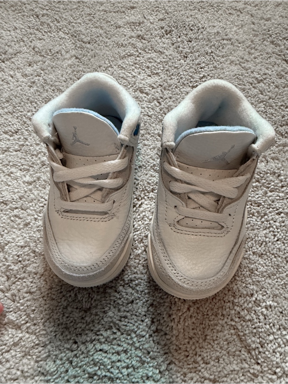 Jordan Kids White and Light Blue Leather Sneakers